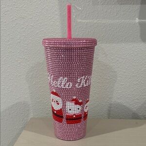 Pink Rhinestone Hello Kitty and Santa Tumbler